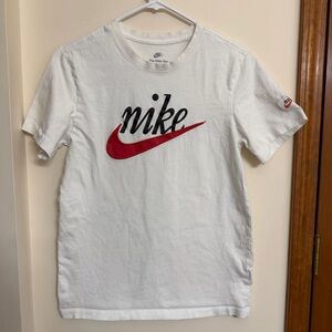 Nike White Tee with Red Swoosh Logo